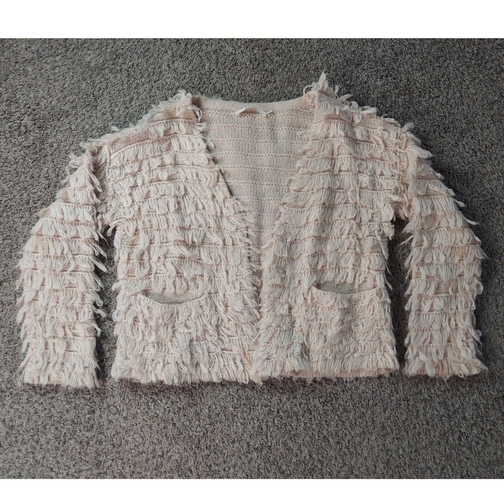ASTR The Label Cardigan Womens M Pink ACT13900 Shaggy Loop Knit Open Front Boho